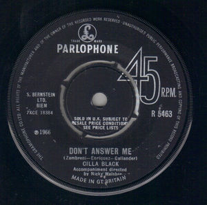 CILLA BLACK, DON'T ANSWER ME / THE RIGHT ONE IS LEFT