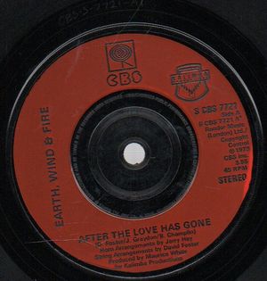 EARTH WIND & FIRE, AFTER THE LOVE HAS GONE / ROCK THAT (red plastic label)