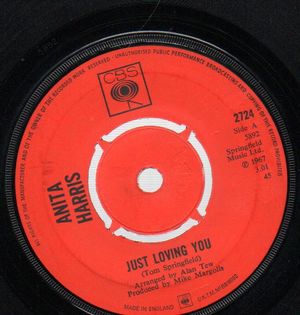 ANITA HARRIS , JUST LOVING YOU / BUTTERFLY WITH COLOURED WINGS