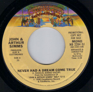 JOHN & ARTHUR SIMMS, NEVER HAD A DREAM COME TRUE (MONO/STEREO PROMO)