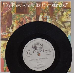 BAND AID , DO THEY KNOW ITS CHRISTMAS? / FEED THE WORLD- grey paper label 