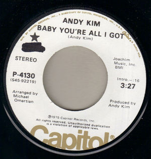 ANDY KIM , BABY YOU'RE ALL I GOT / MONO VERSION- PROMO