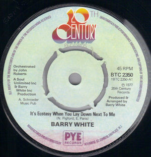 BARRY WHITE, ITS ECSTASY WHEN YOU LAY DOWN NEXT TO ME (PUSH OUT CENTRE)