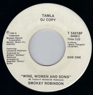 SMOKEY ROBINSON, WINE WOMEN AND SONG - PROMO PRESSING