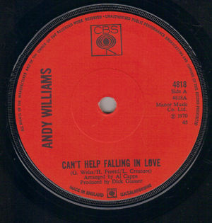 ANDY WILLIAMS , CAN'T HELP FALLING IN LOVE / SWEET MEMORIES