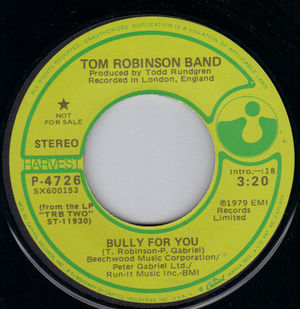 TOM ROBINSON BAND, BULLY FOR YOU / MONO VERSION-PROMO PRESSING