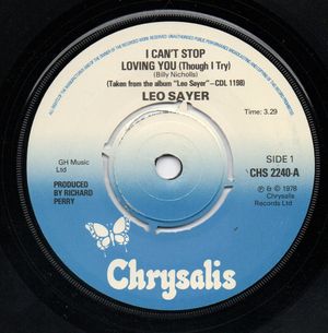 LEO SAYER, I CAN'T STOP LOVING YOU / NO LOOKING BACK - push out centre 