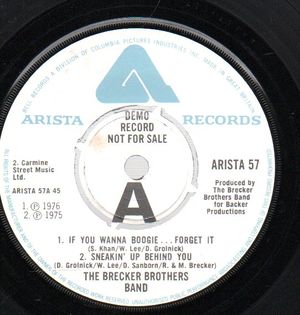 THE BRECKER BROTHERS BAND, SIDE 1) IF YOU WANNA BOOGIE...FORGET IT/SNEAKIN' UP BEHIND YOU / SIDE 2)KEEP IT STEADY (BRECKER BUMP)