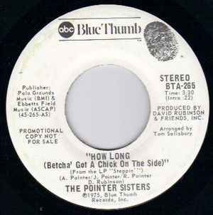 POINTER SISTERS , HOW LONG (BETCHA GOT A CHICK ON THE SIDE) / PROMO PRESSING 