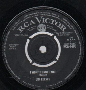 JIM REEVES , I WON'T FORGET YOU / A STRANGER'S JUST A FRIEND